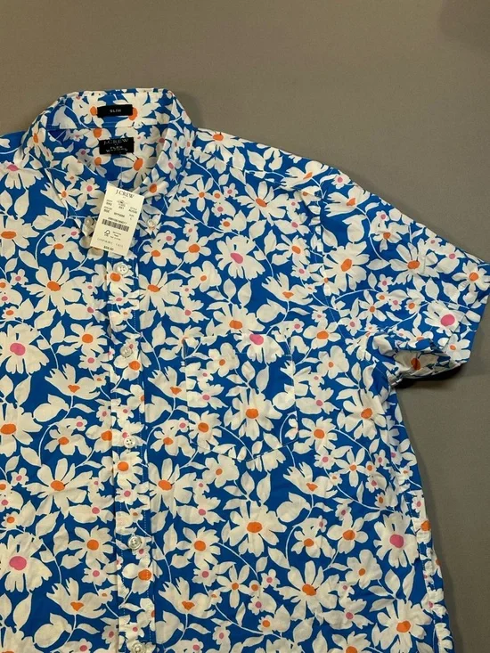 NWT J Crew Factory Short-Sleeve Printed Flex Casual Shirt, Slim Fit - Mens Large - Picture 3 of 14